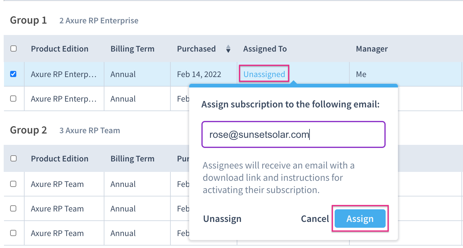 Axure RP Assign Subscription