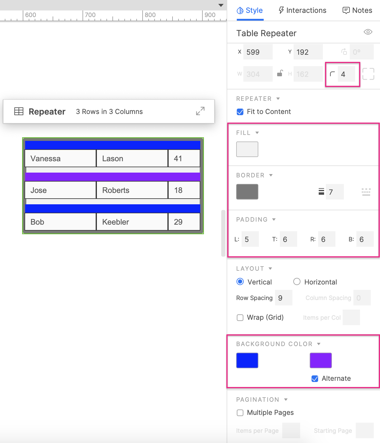 border, background, and padding options for repeaters