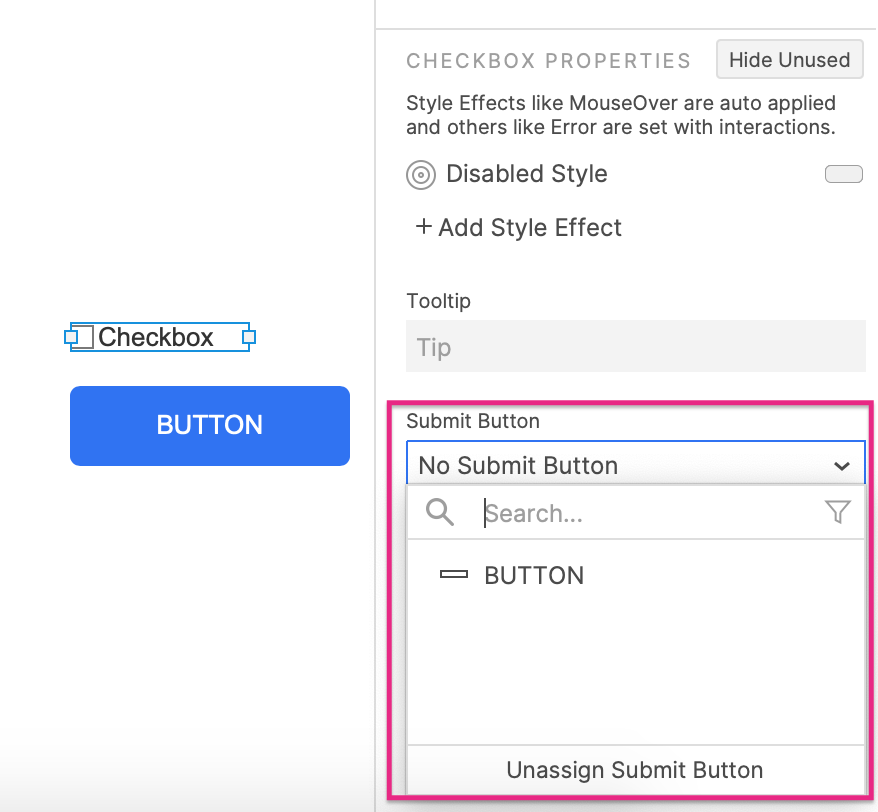 selecting a submit button for a checkbox widget