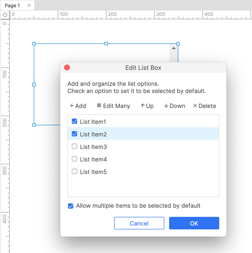 choosing a list box widget&#39;s default options