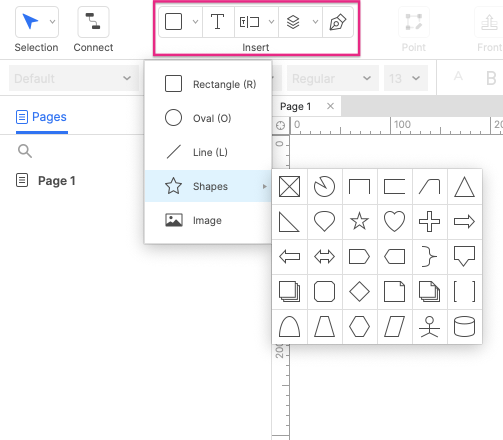 shape options in the Insert menu