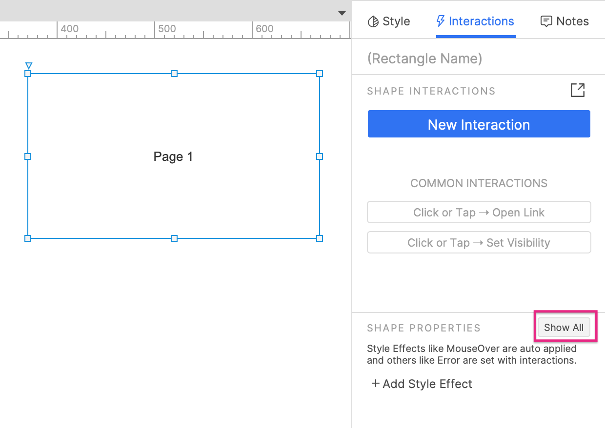 selecting a reference page for a shape widget