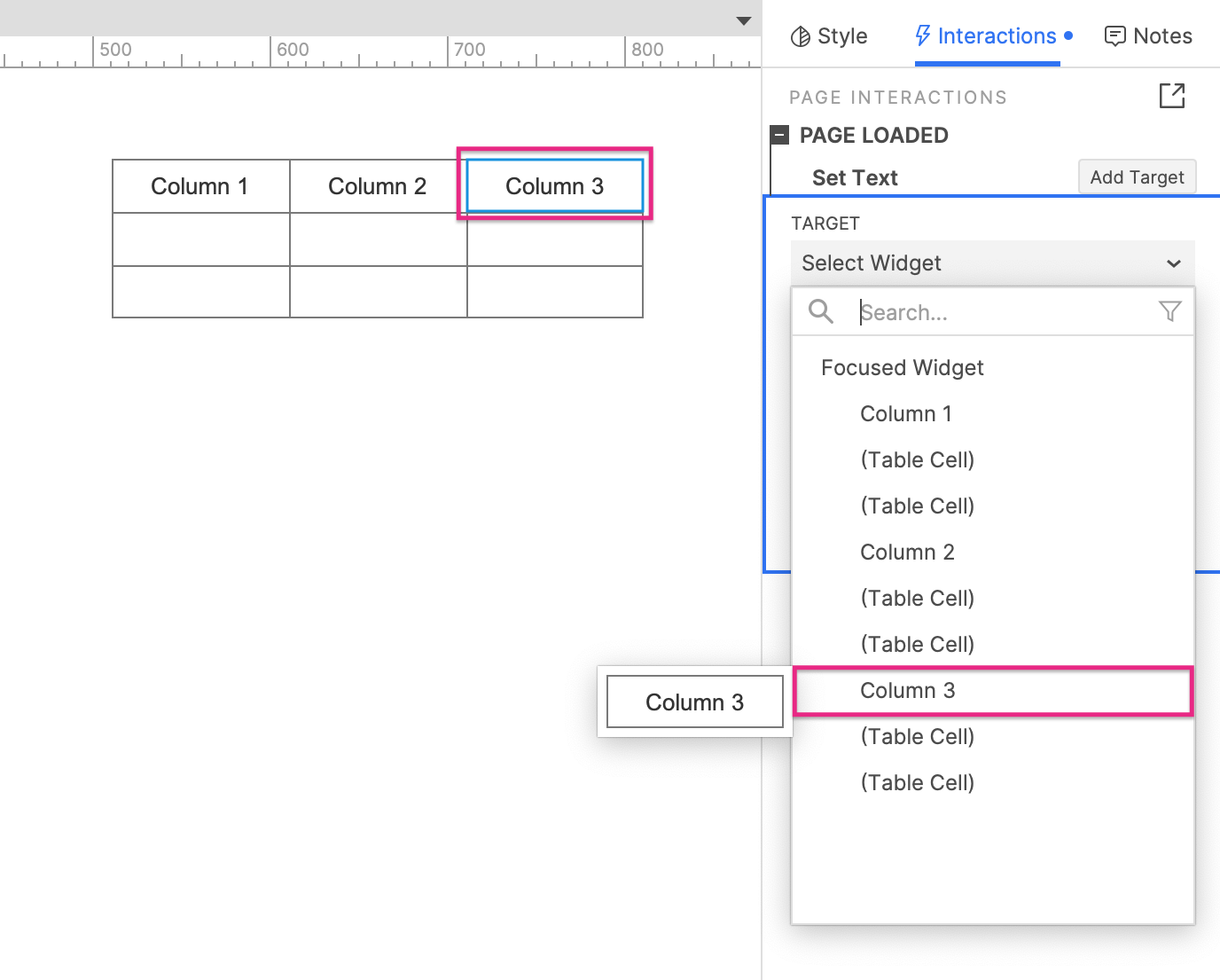 interactively setting the text on a table cell