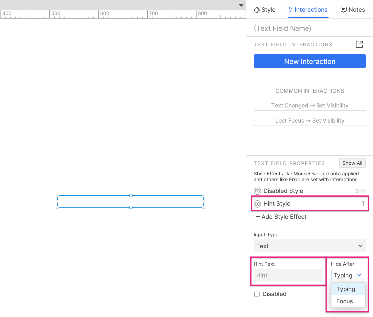 text field and text area hint text