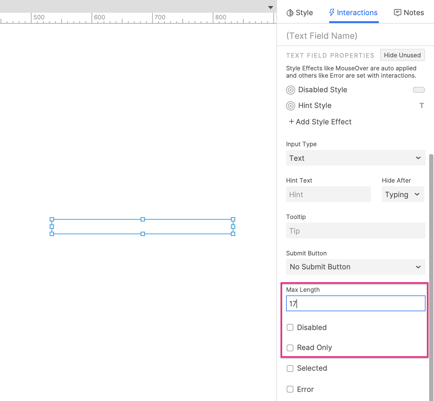 text field special properties