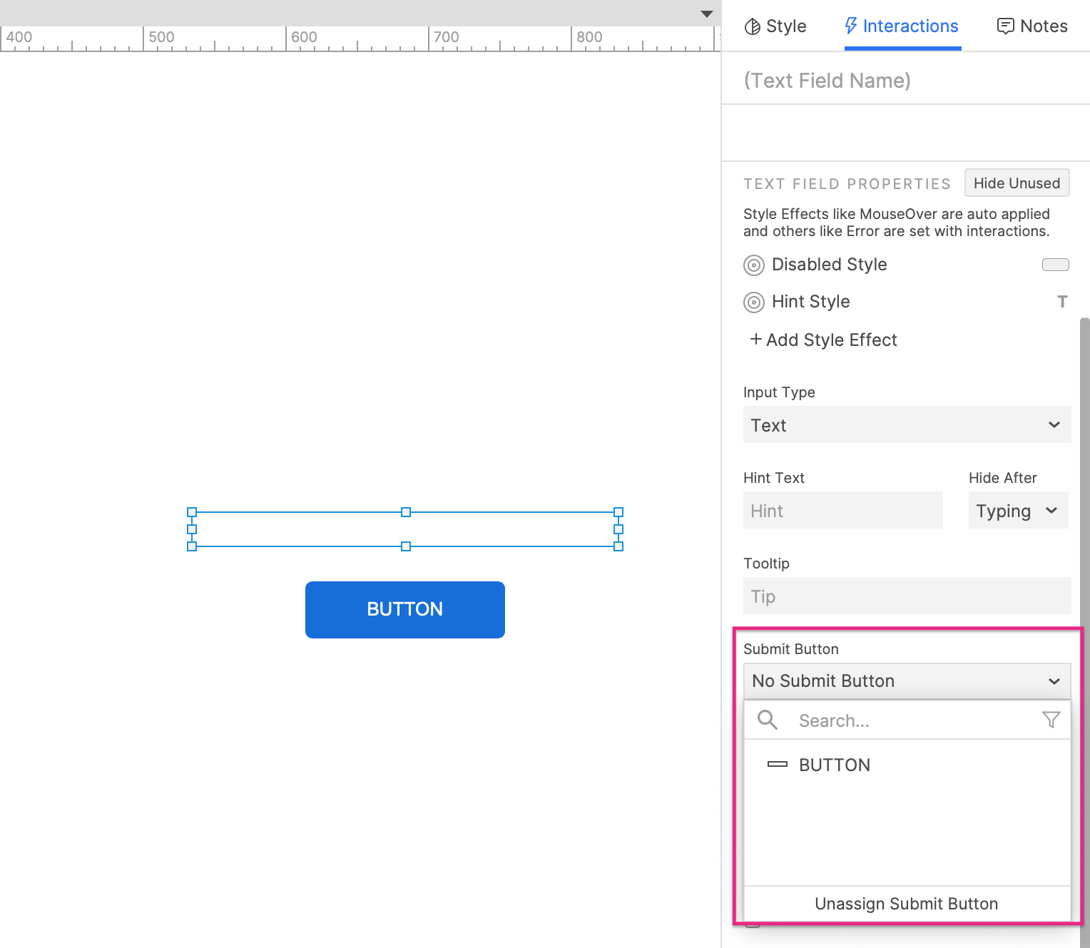 selecting a submit button for a text field widget