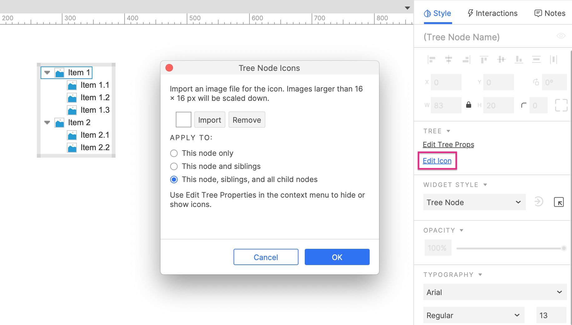 the Tree Node Icons dialog