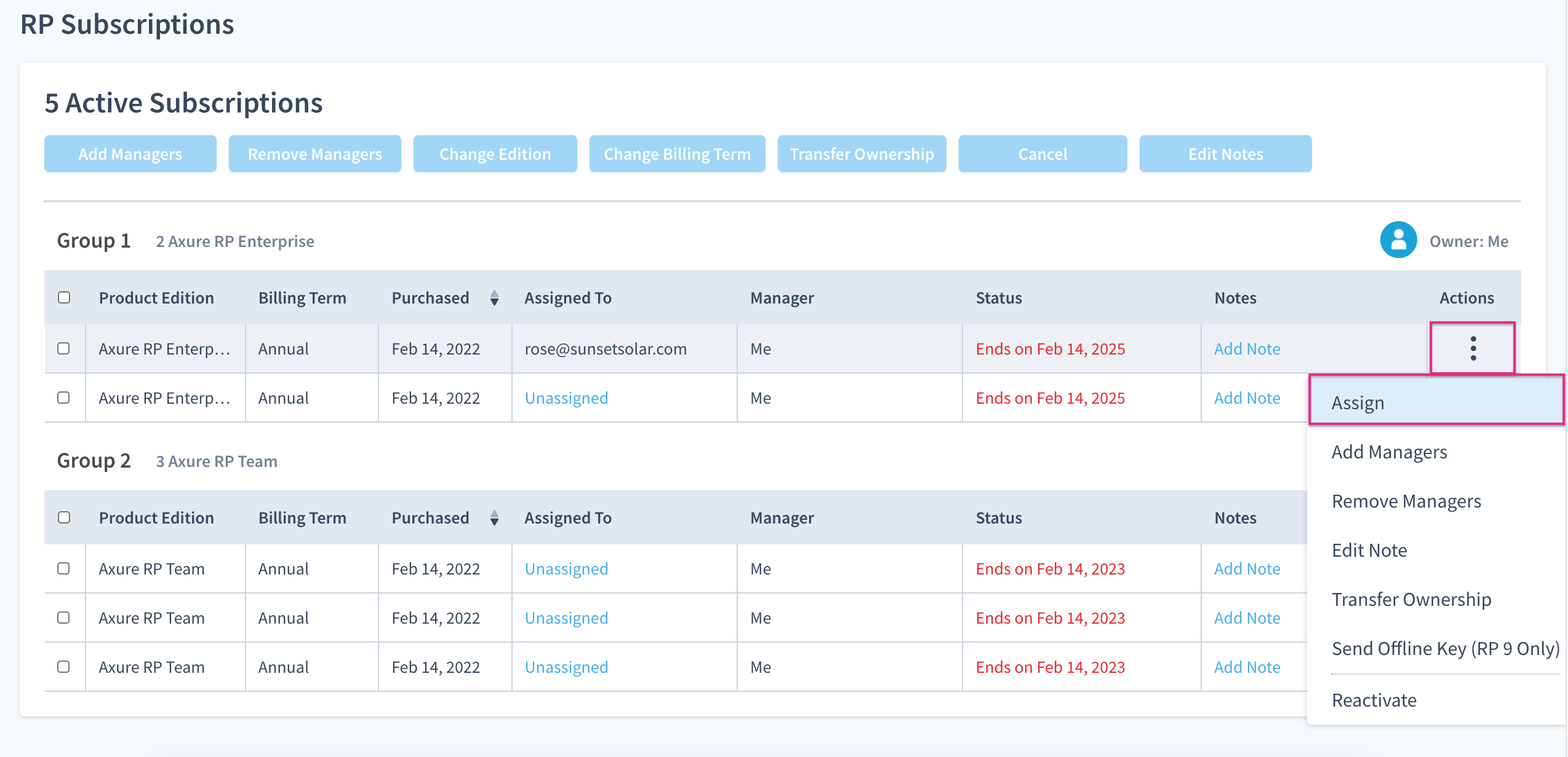 Axure RP Unassign Subscription