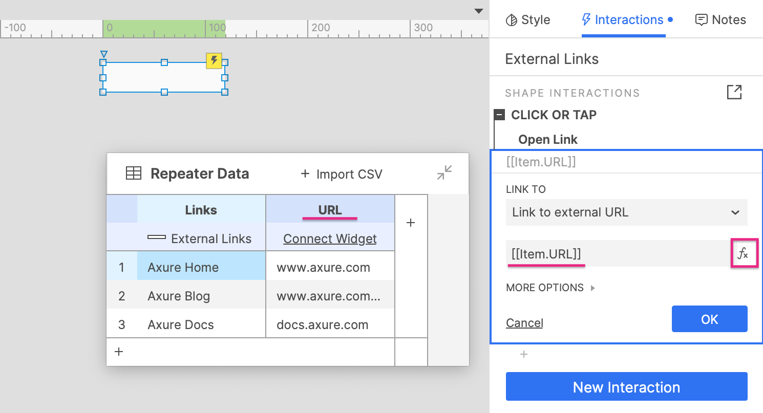 opening links to dataset-stored URLs in the Click or Tap event of a widget in the item