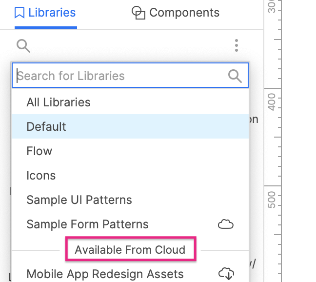 Available from Cloud heading in the widget libraries dropdown