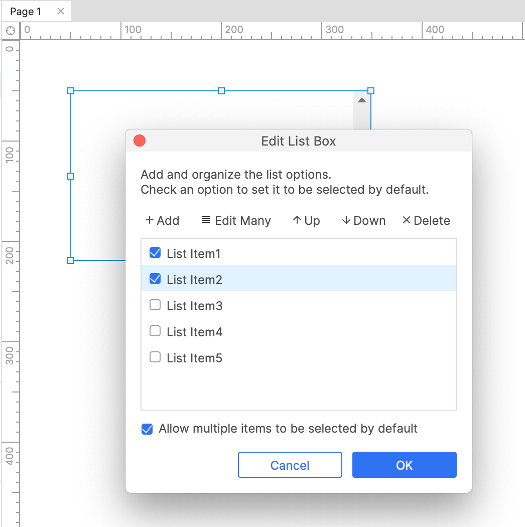 choosing a list box widget's default options