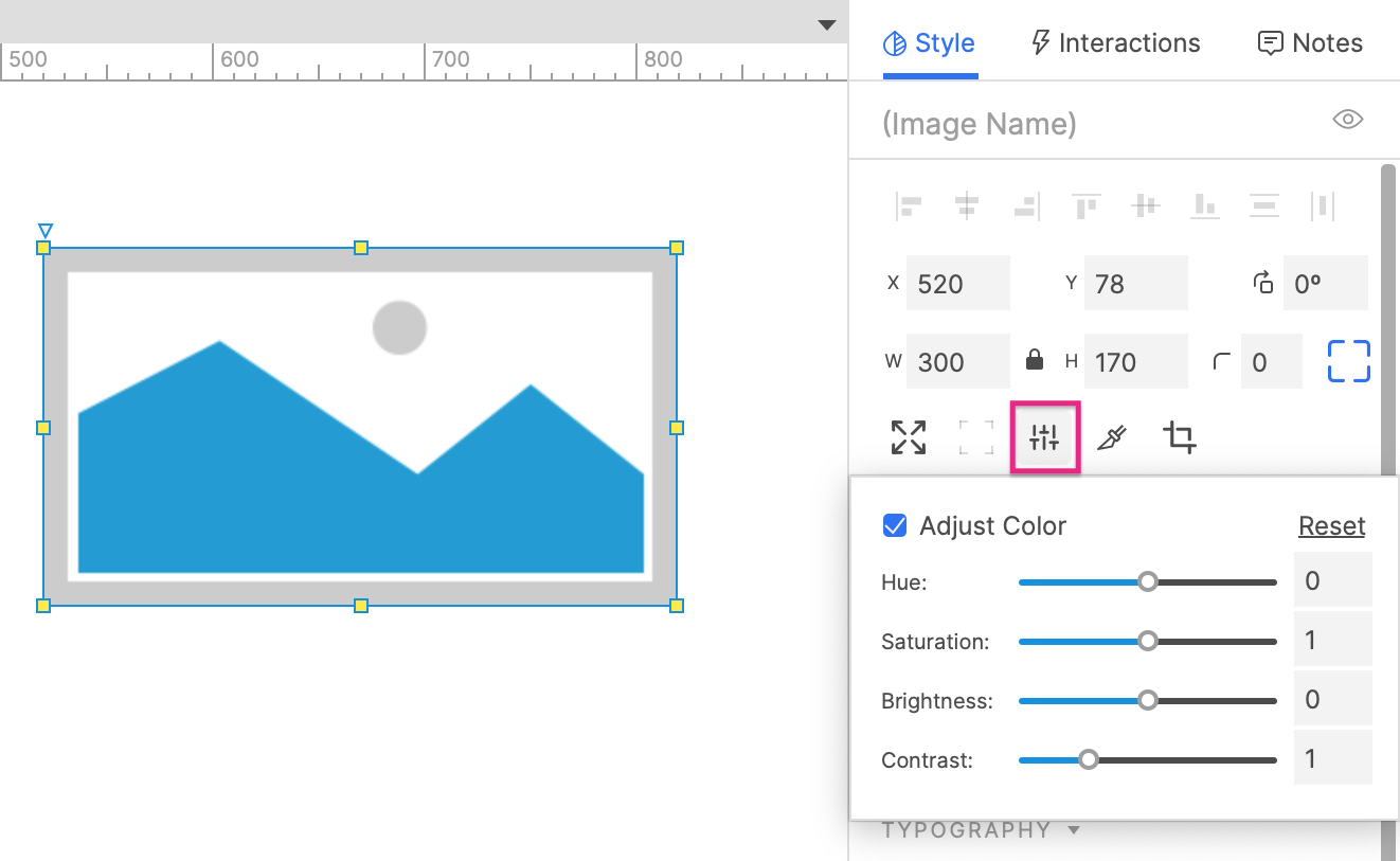adjusting an image widget's colors