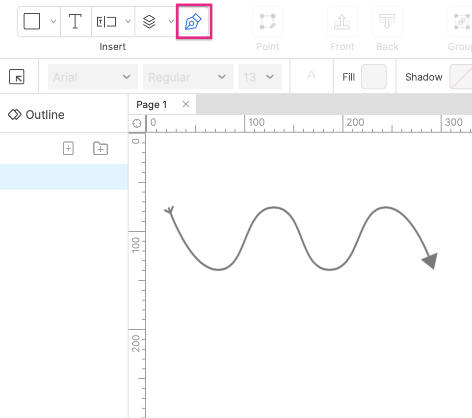 using the pen tool to draw a curved line