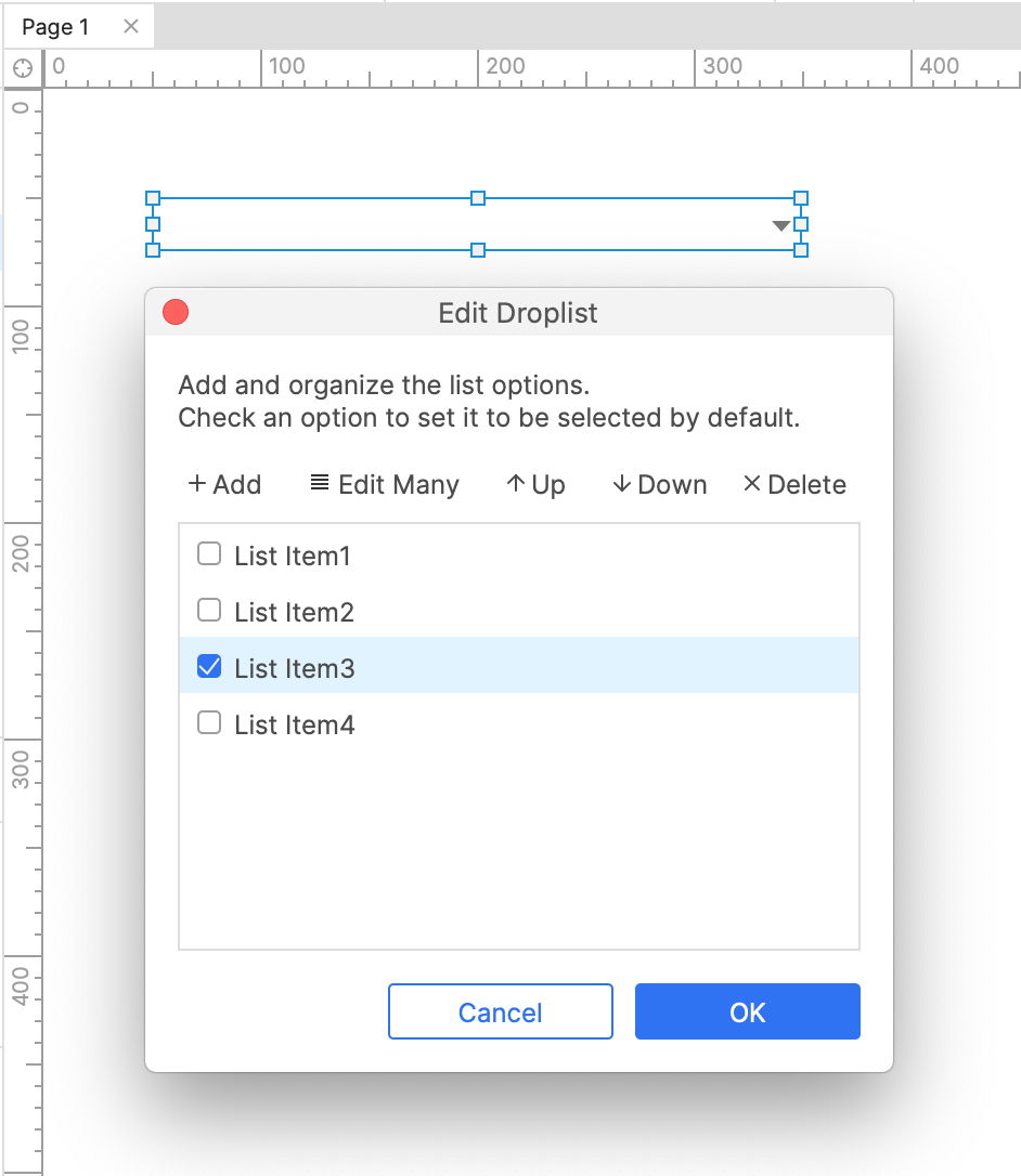 choosing a droplist widget's default option