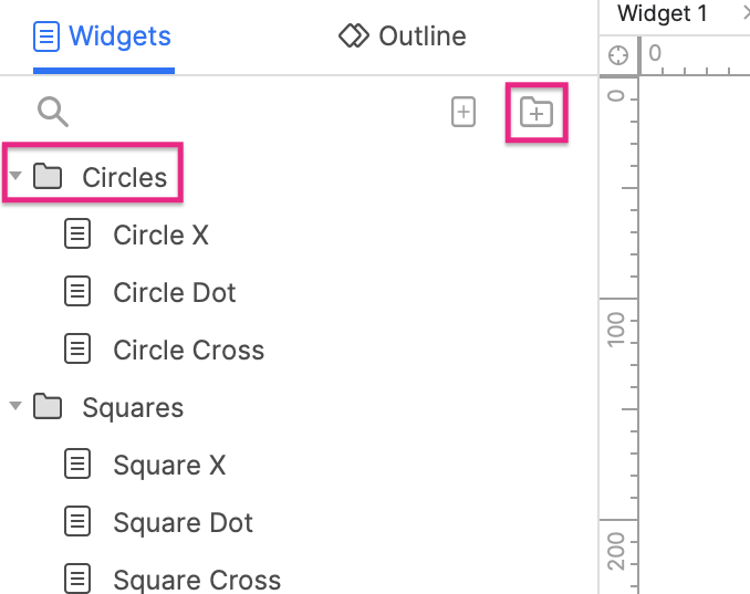 custom widget folders in the Widgets pane
